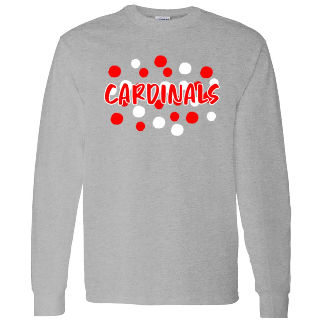 Cardinal Dots LS T-Shirt 5.3 oz. - T-Shirts - Positively Sassy - Cardinal Dots LS T-Shirt 5.3 oz.
