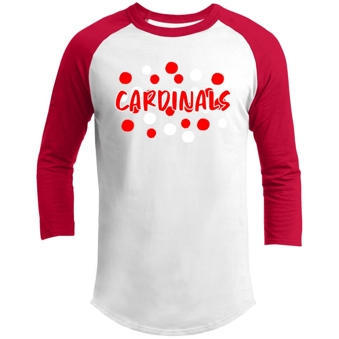 Cardinal Spots 3/4 Raglan Sleeve Shirt - T-Shirts - Positively Sassy - Cardinal Spots 3/4 Raglan Sleeve Shirt