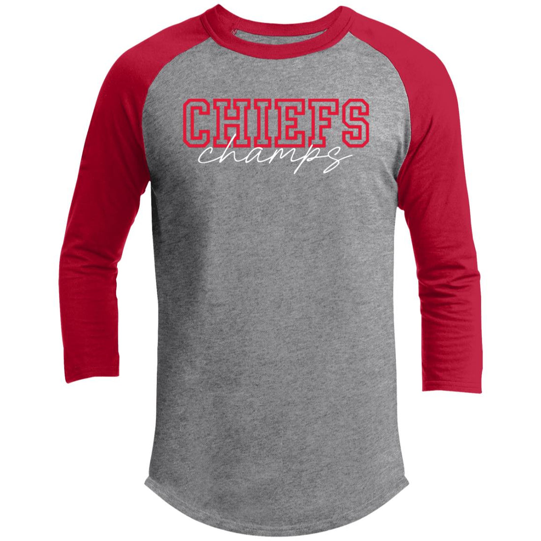 Chiefs Champs 3/4 Raglan Sleeve Shirt - T-Shirts - Positively Sassy - Chiefs Champs 3/4 Raglan Sleeve Shirt