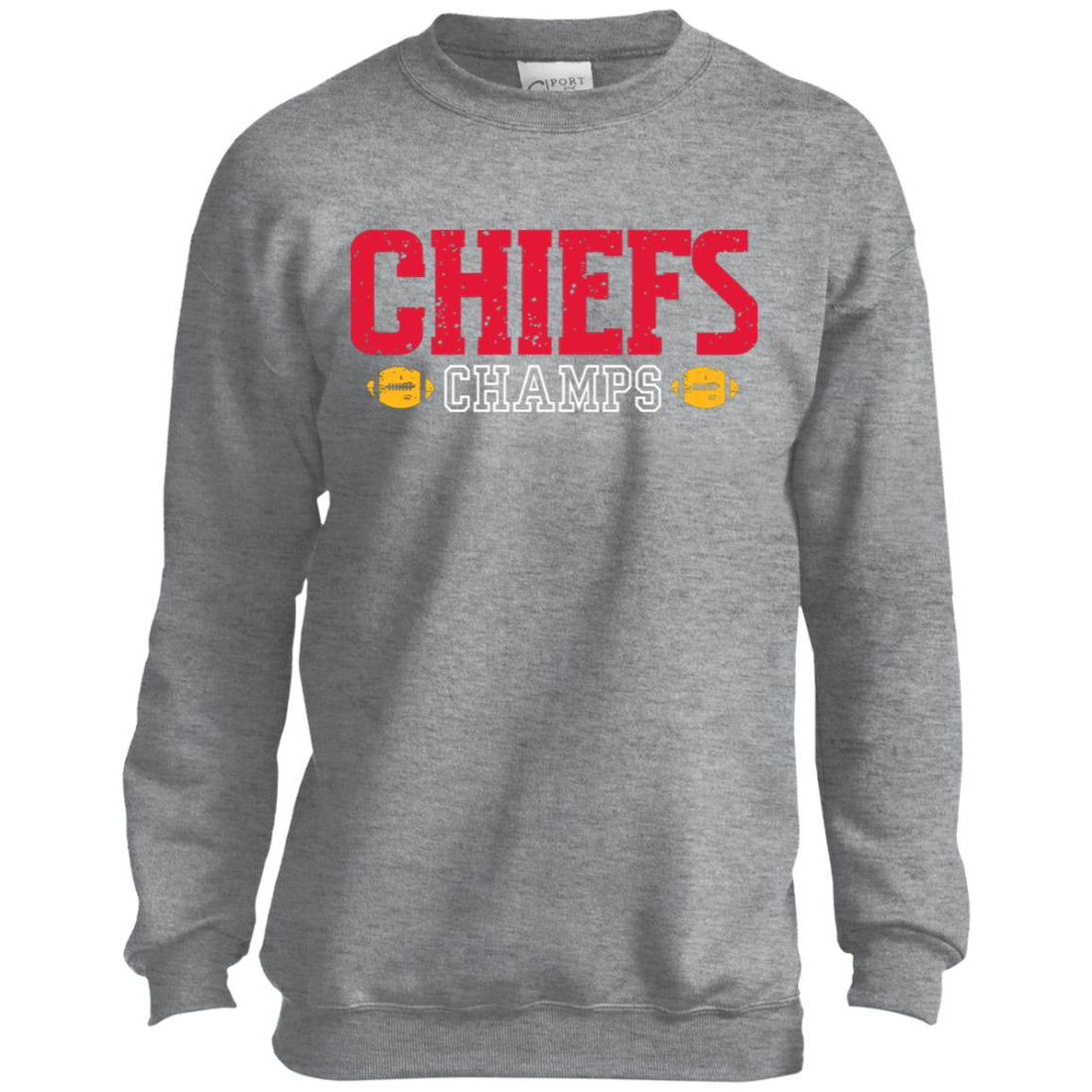 Chiefs Champs Youth Crewneck Sweatshirt - Sweatshirts - Positively Sassy - Chiefs Champs Youth Crewneck Sweatshirt