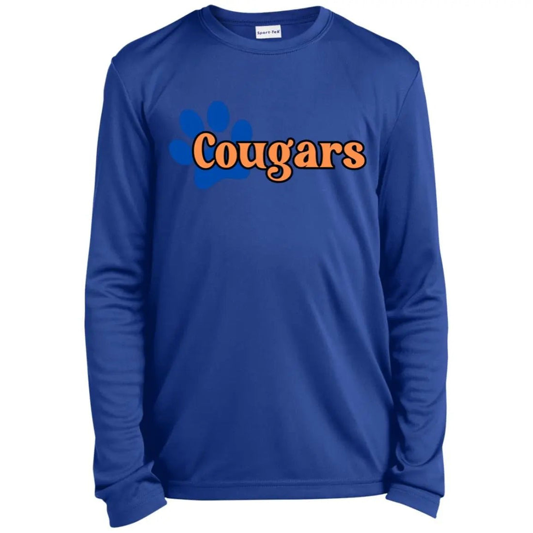Cougars Blue Paw Youth Long Sleeve Performance Tee - T-Shirts - Positively Sassy - Cougars Blue Paw Youth Long Sleeve Performance Tee