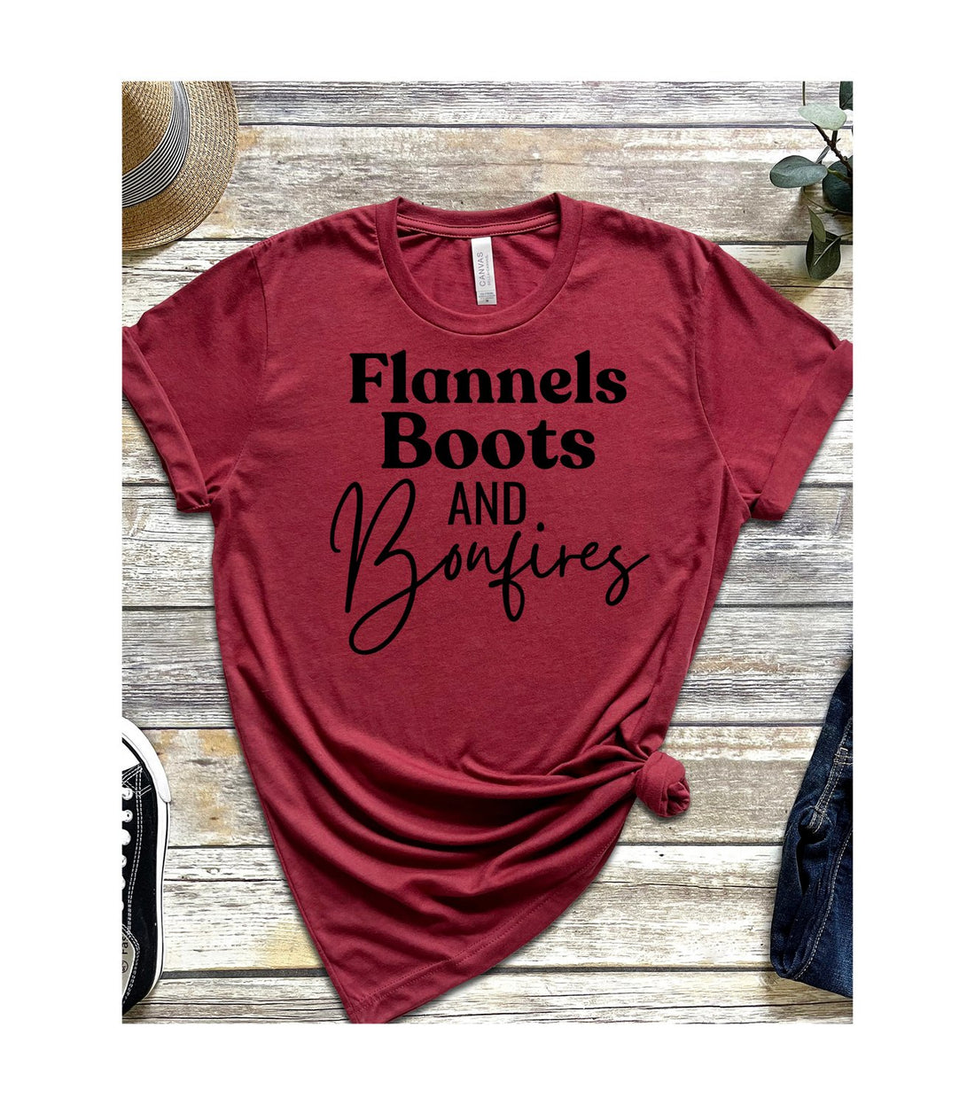 Flannel Boots and Bonfires - T-Shirts - Positively Sassy - Flannel Boots and Bonfires