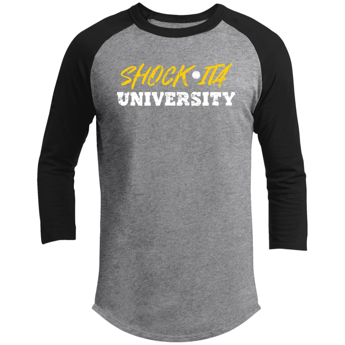 Shockita Univ 3/4 Raglan Sleeve Shirt - T-Shirts - Positively Sassy - Shockita Univ 3/4 Raglan Sleeve Shirt