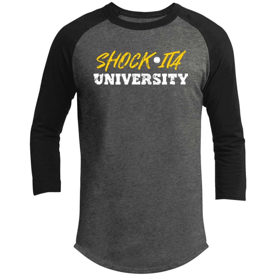 Shockita Univ 3/4 Raglan Sleeve Shirt - T-Shirts - Positively Sassy - Shockita Univ 3/4 Raglan Sleeve Shirt